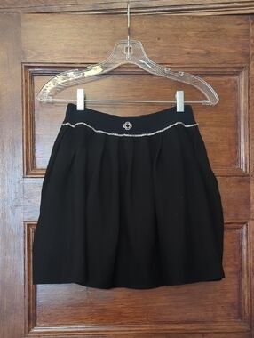 NWT Maje Crystal Embellished Pleated Mini Skirt Size [S/M] (36) Black Wool Blend